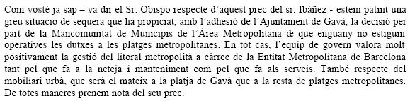 Resposta de l'Equip de Govern de l'Ajuntament de Gavà a la proposta de C's de Gavà d'instal·lar mobiliari urbà al costat de les dutxes de la platja de Gavà Mar (27 de Març de 2008)